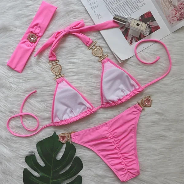Sexy Rhinestones Push Up Beach Swim Wear Bikini With Headband - Image 4