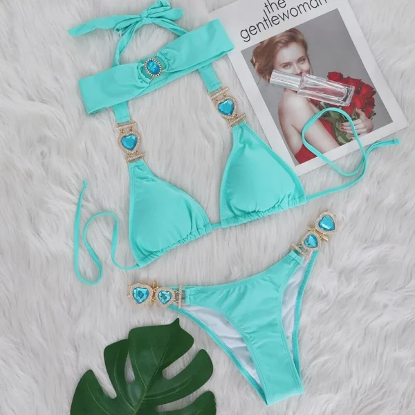 Sexy Rhinestones Push Up Beach Swim Wear Bikini With Headband - Image 16