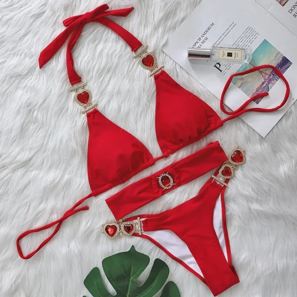 Sexy Rhinestones Push Up Beach Swim Wear Bikini With Headband - Image 15