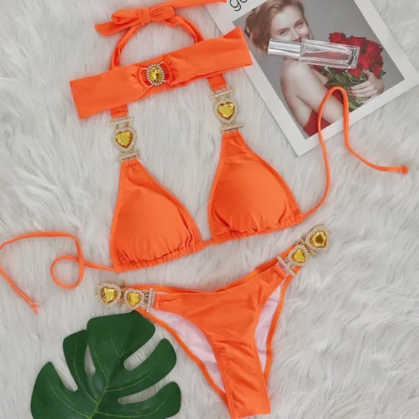 Sexy Rhinestones Push Up Beach Swim Wear Bikini With Headband - Image 7