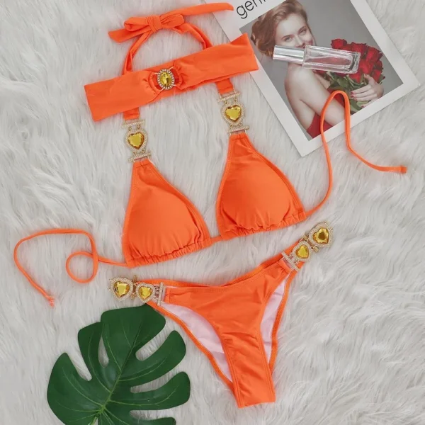 Sexy Rhinestones Push Up Beach Swim Wear Bikini With Headband - Image 21