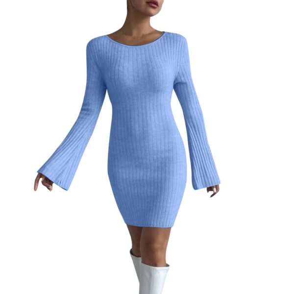 High-Quality Sexy Solid Knitted Long Sleeve Elegant Mini Dress - Image 9