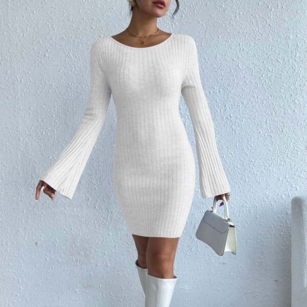 High-Quality Sexy Solid Knitted Long Sleeve Elegant Mini Dress - Image 10