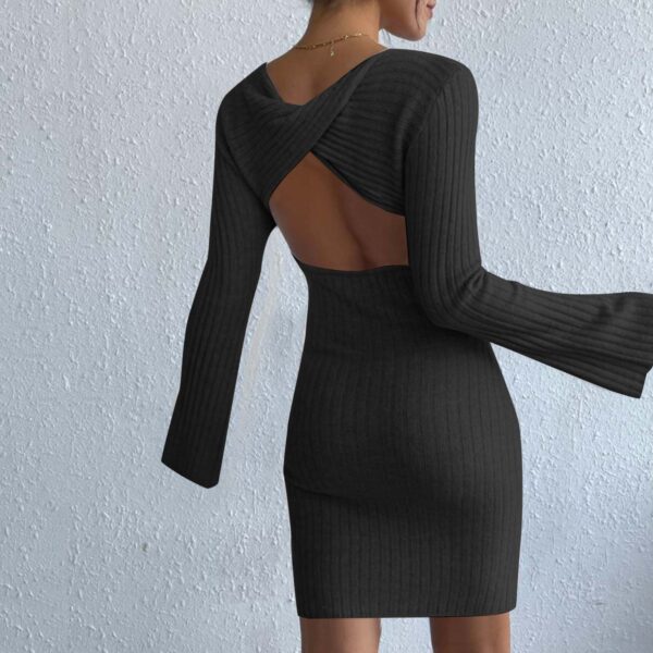 High-Quality Sexy Solid Knitted Long Sleeve Elegant Mini Dress - Image 13