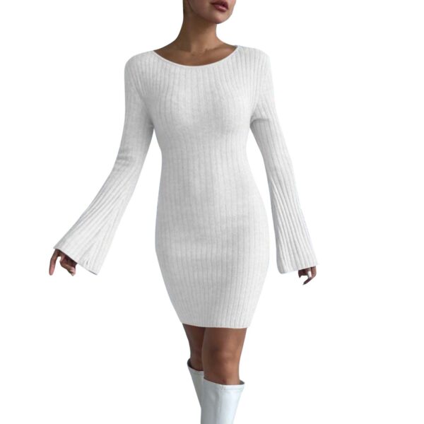 High-Quality Sexy Solid Knitted Long Sleeve Elegant Mini Dress - Image 7