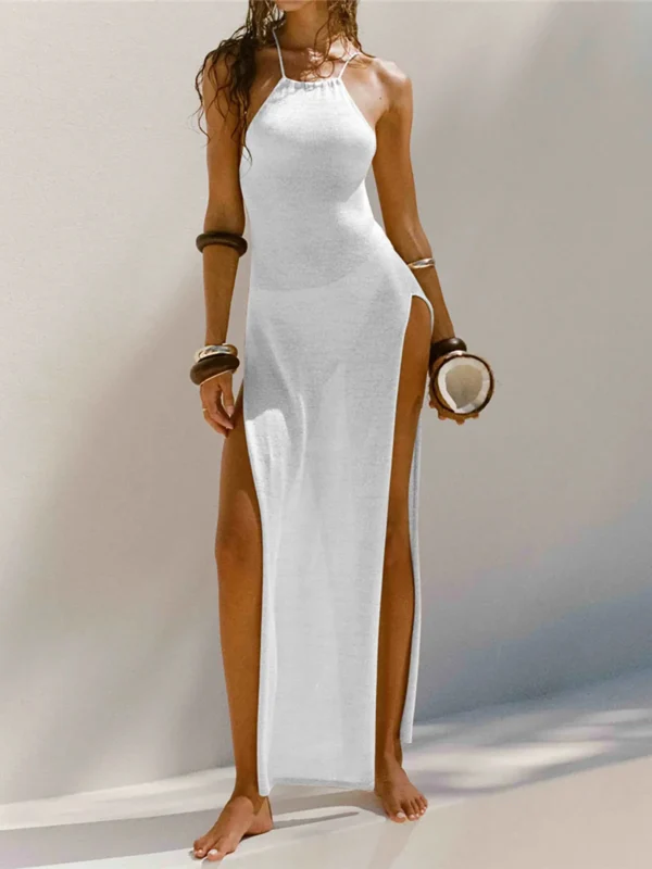 Sexy High Slit Crochet Knitted Maxi Long Cover Up Holiday Party Dress - Image 16