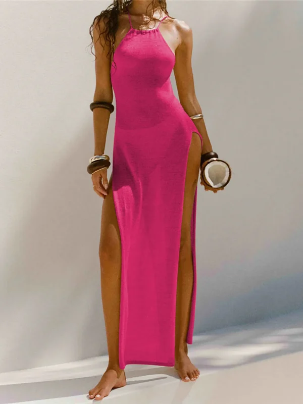 Sexy High Slit Crochet Knitted Maxi Long Cover Up Holiday Party Dress - Image 13