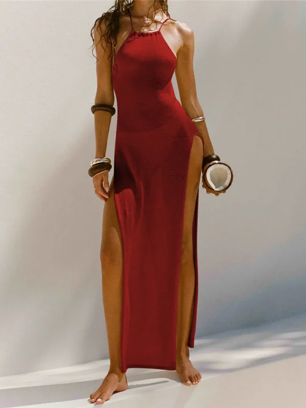 Sexy High Slit Crochet Knitted Maxi Long Cover Up Holiday Party Dress - Image 15