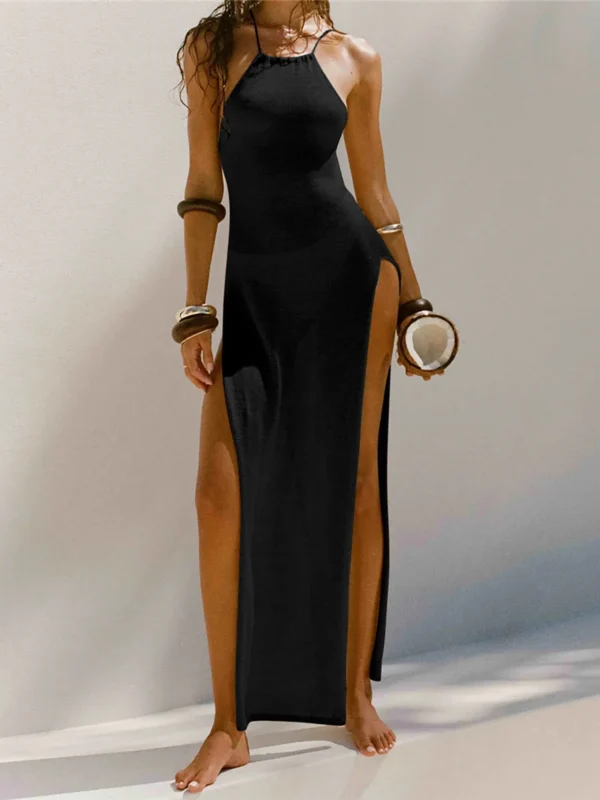 Sexy High Slit Crochet Knitted Maxi Long Cover Up Holiday Party Dress