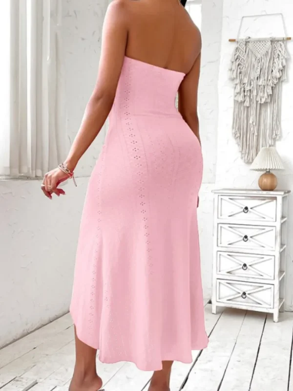 New Sexy Summer Bandeau Backless Ruched Hook Flower Slit Dresses - Image 2