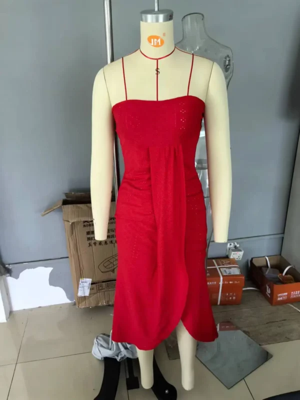 New Sexy Summer Bandeau Backless Ruched Hook Flower Slit Dresses - Image 12