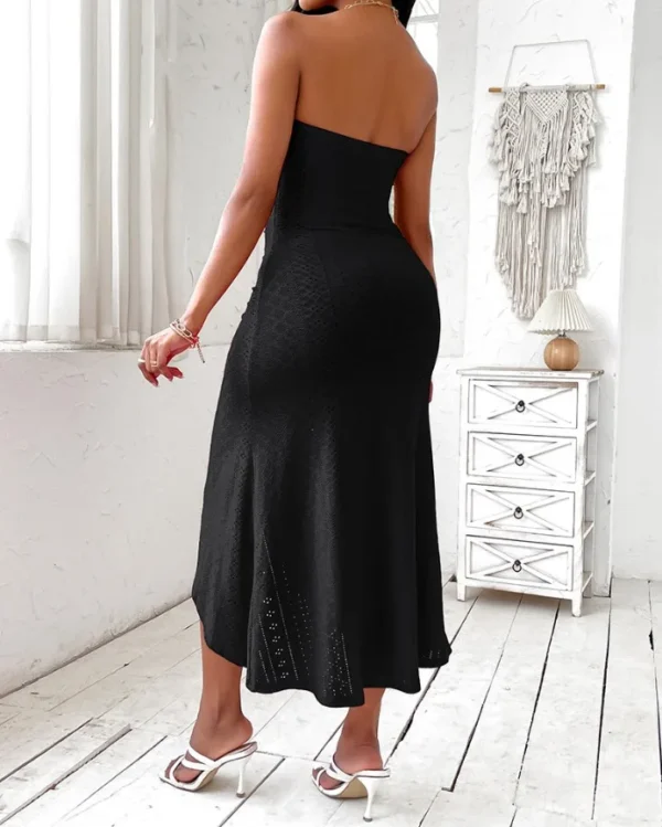 New Sexy Summer Bandeau Backless Ruched Hook Flower Slit Dresses - Image 16