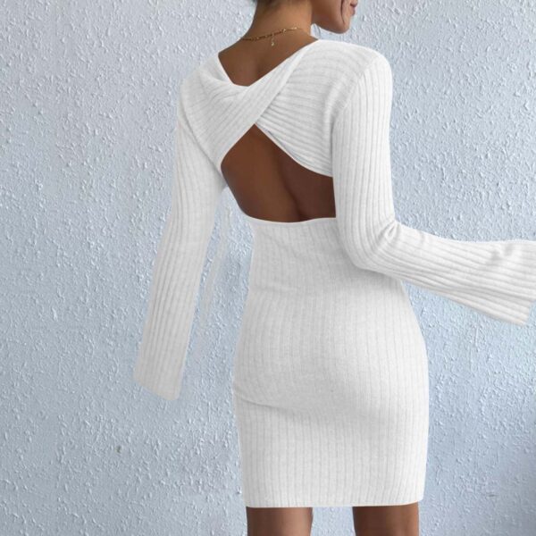 High-Quality Sexy Solid Knitted Long Sleeve Elegant Mini Dress - Image 14