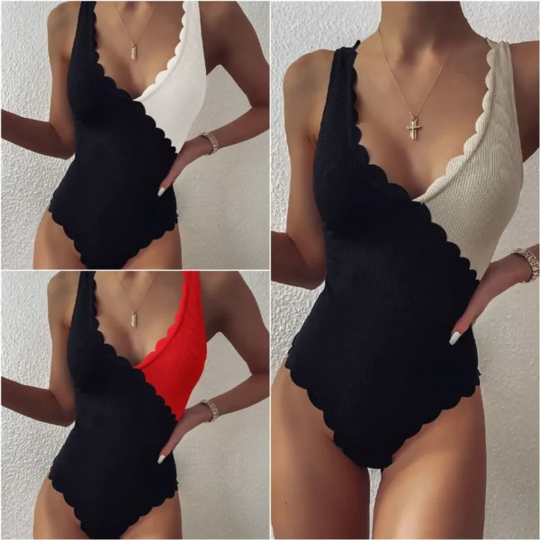 New One Piece Sexy Scallop Stitching Swimwear - Image 2