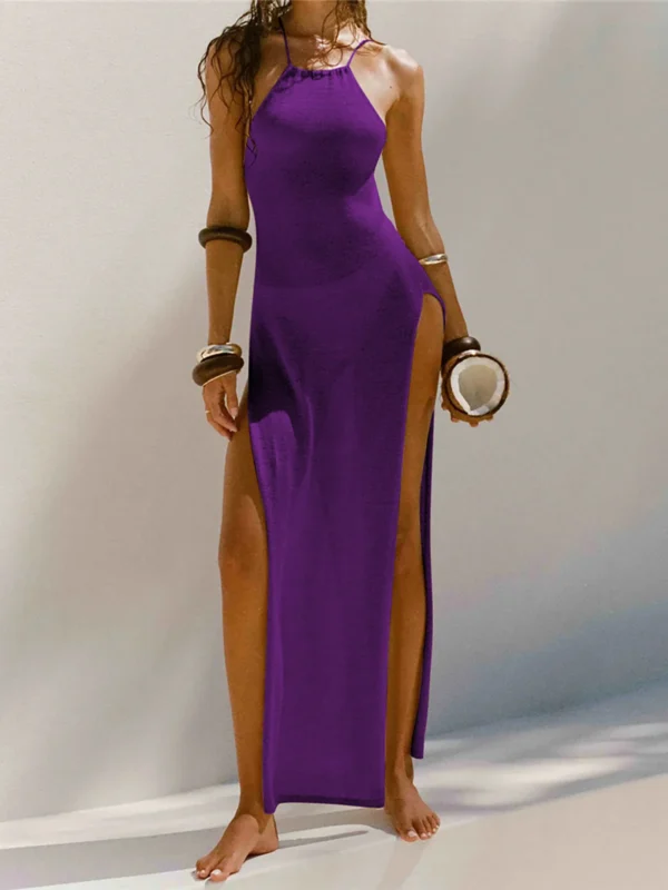 Sexy High Slit Crochet Knitted Maxi Long Cover Up Holiday Party Dress - Image 8