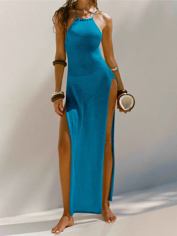 Sexy High Slit Crochet Knitted Maxi Long Cover Up Holiday Party Dress - Image 7