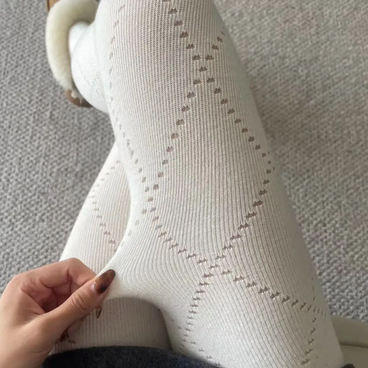 Women Tights Grey Diamond Cut-out Leggings for Spring Cotton High Elastic Non-release Leggings Solid Color Slimming Pantyhose