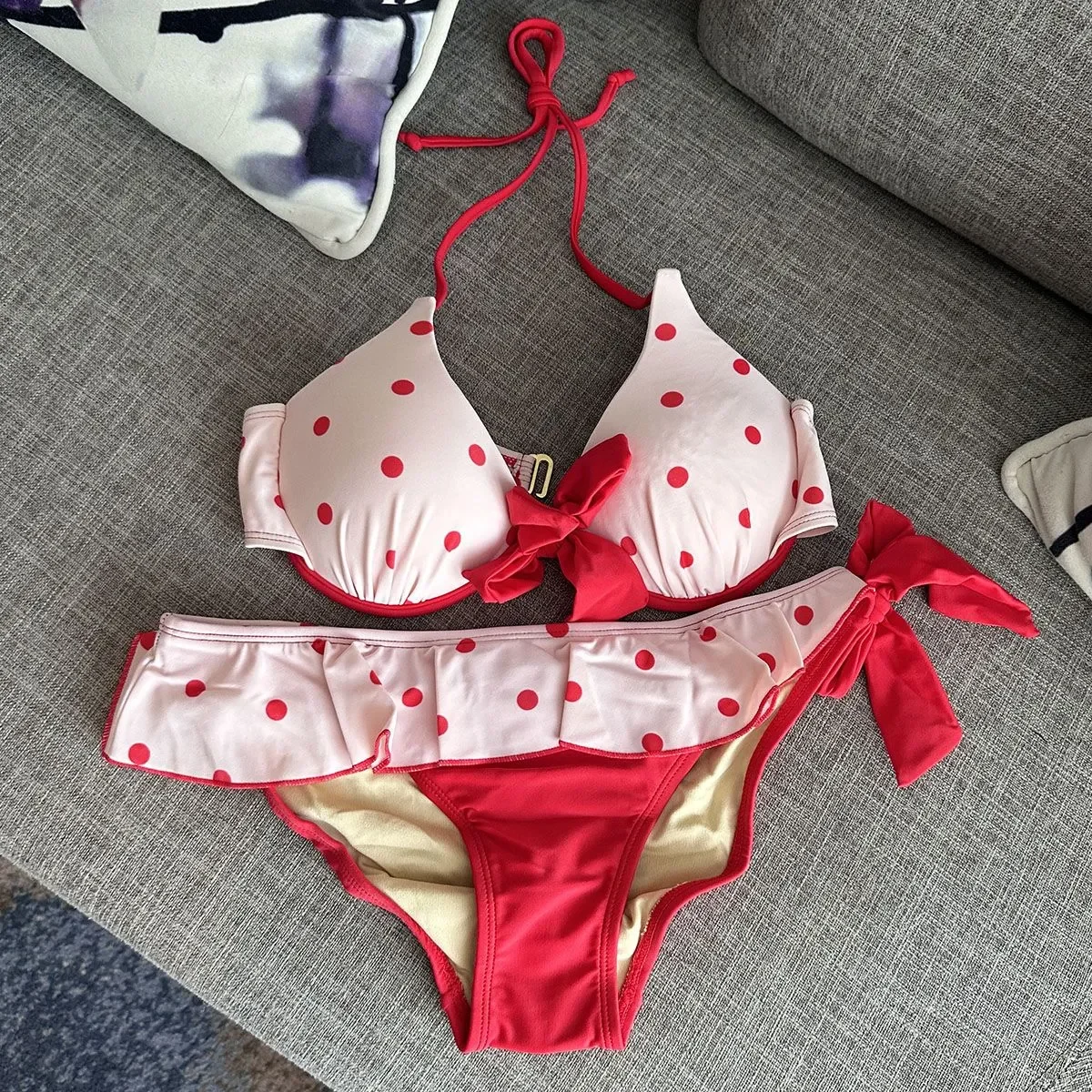 New High Waist Fairy Sweet 4-Piece Women’s Split Bikini Set – Print Trendy Swimwear Beach Vacation Summer Party Fashion