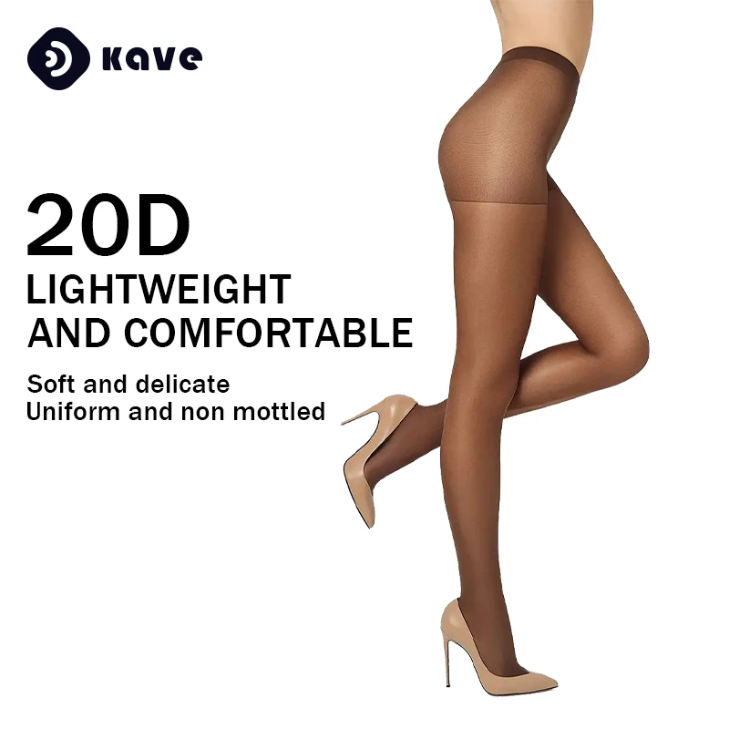 Kave Women's Sheer Tights- 20D High Waist Control Top Pantyhose with Reinforced Toes Ladies Sexy Elastic Plus Size Stocking - Image 7
