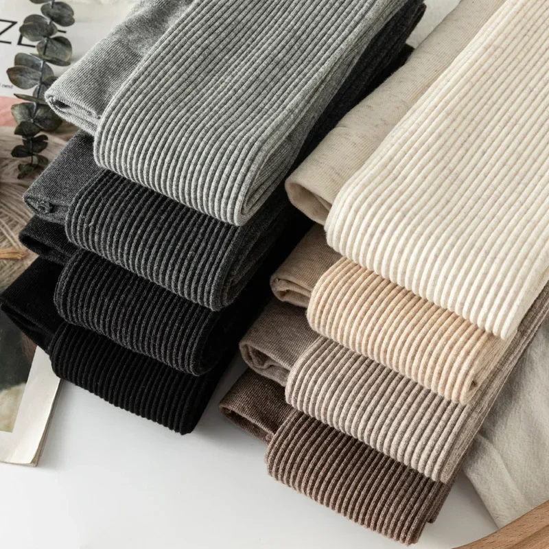 Autumn Solid Color Cotton Thread Women's Pantyhose Warm Comfort Hottie Lolita Stretch Stripes Tights Wholesale - Image 3