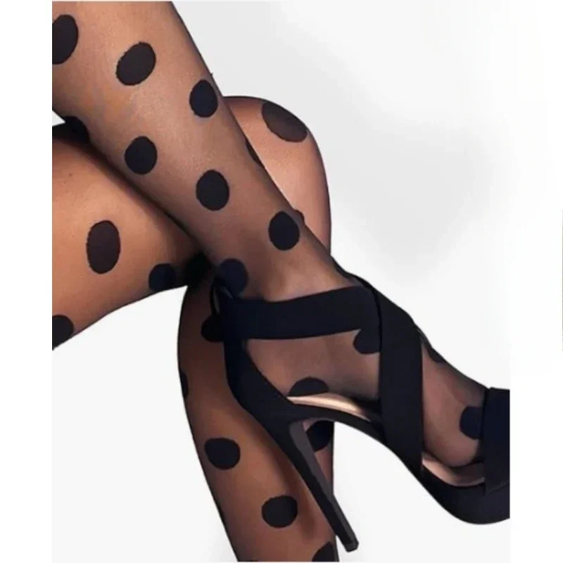Polka Dot Mesh Tights High Waist Slim Sheer Footed Pantyhose Women's Stockings Ultra Thin Nightclub Female Sexy Hosiery - Image 5