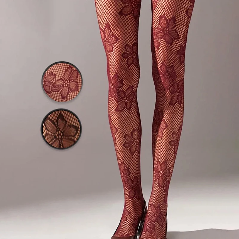 Kave High Elastic Black Hollowed Lace Fishnet Patterned Tights for Women Soft Nylon Solid Color Sweet Panyhose Toe Reinforcement - Image 12