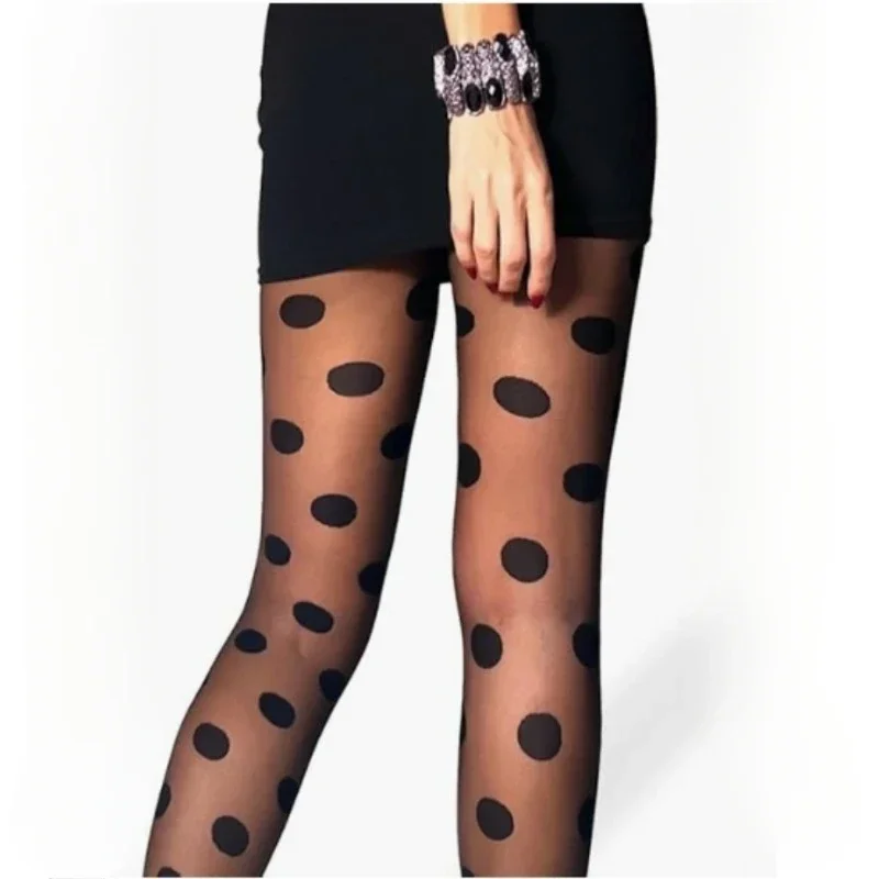 Polka Dot Mesh Tights High Waist Slim Sheer Footed Pantyhose Women's Stockings Ultra Thin Nightclub Female Sexy Hosiery - Image 4