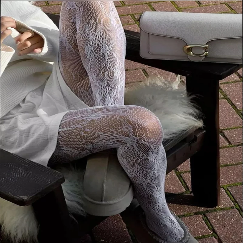 Kave High Elastic Black Hollowed Lace Fishnet Patterned Tights for Women Soft Nylon Solid Color Sweet Panyhose Toe Reinforcement - Image 3