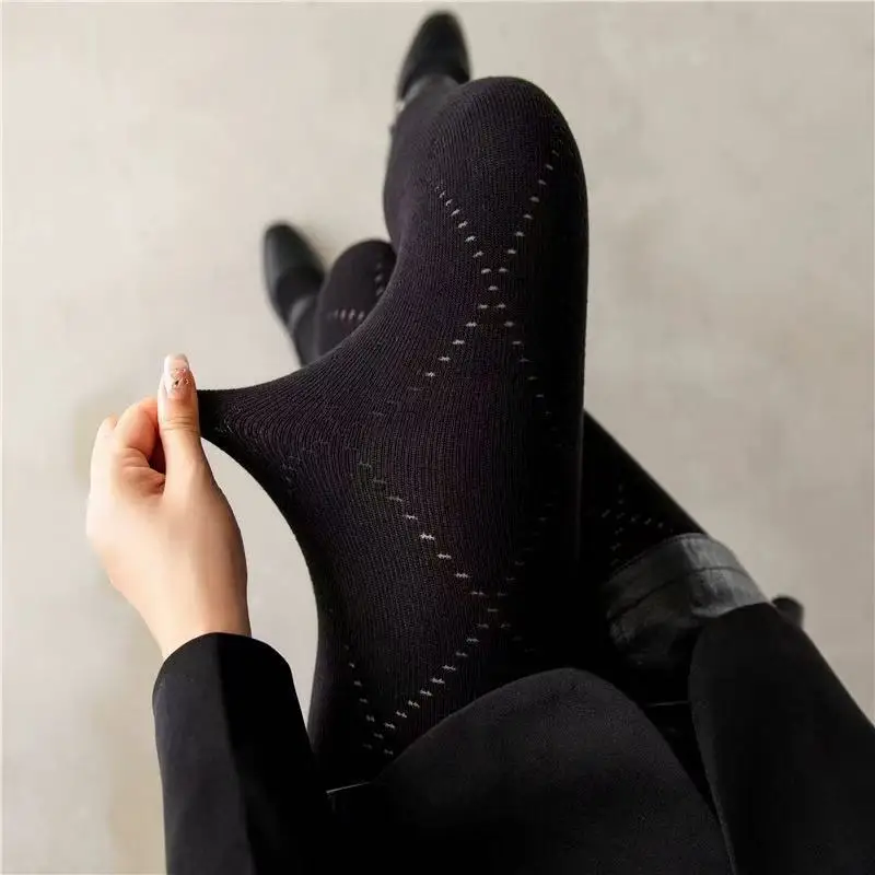 Women Tights Grey Diamond Cut-out Leggings for Spring Cotton High Elastic Non-release Leggings Solid Color Slimming Pantyhose - Image 8