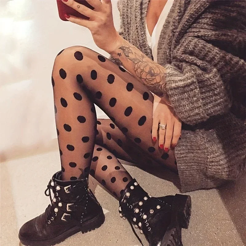 Polka Dot Mesh Tights High Waist Slim Sheer Footed Pantyhose Women's Stockings Ultra Thin Nightclub Female Sexy Hosiery - Image 3
