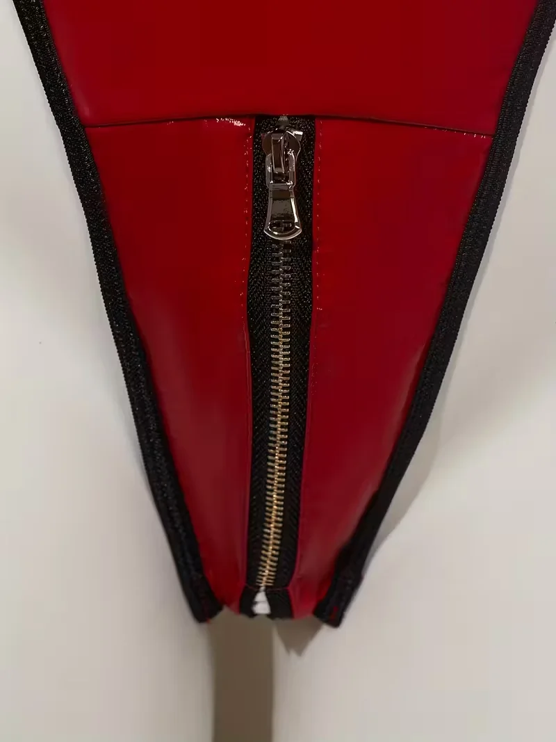 See Through Mesh Hollow Out PU Leather Open Crotch Bodysuit for Women Sexy Underwear Lingerie Set Erotic Nightclub Wear - Image 5