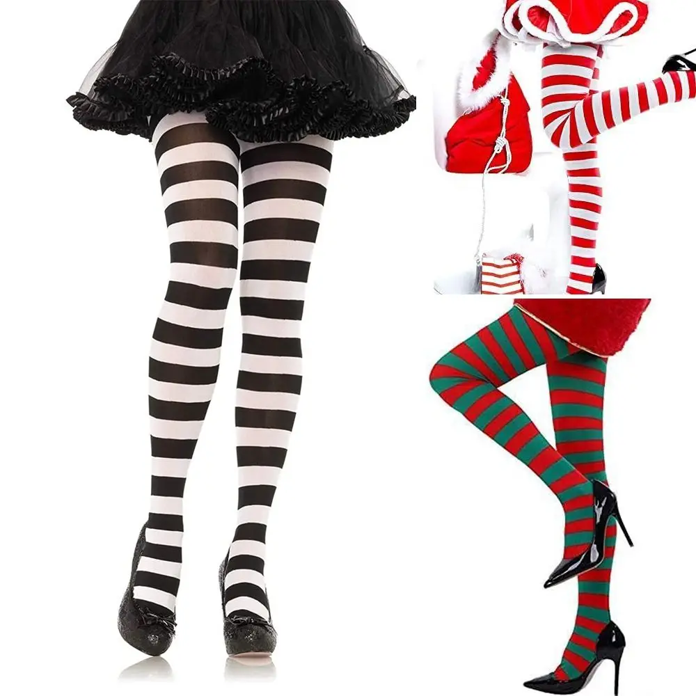 Cotton Pantyhose Accessories Elastic Striped Long Hosiery Over Knee Cosplay Dance Clubwear Stocks Halloween Party - Image 2
