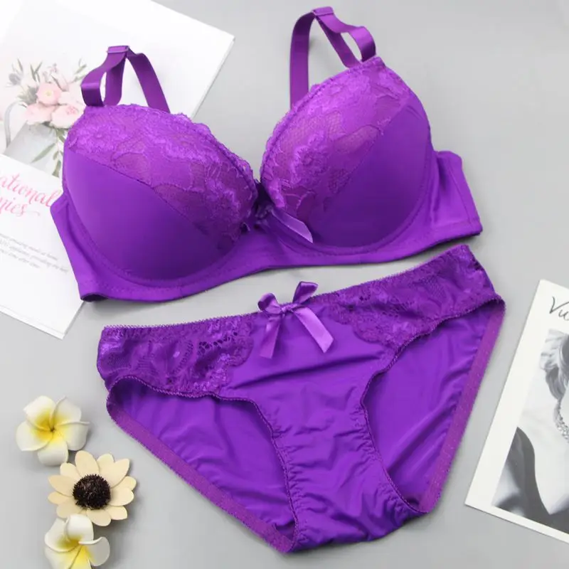 DaiNaFang New Sexy Push Up Bra Sets BCDE Cup 2 Piece Thongs Underwear Black Red Purple Blue White Beige Lingerie